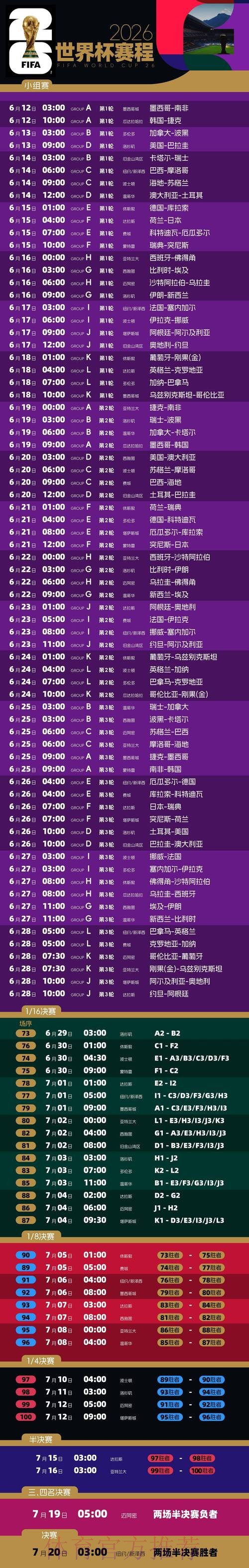 2026世界杯赛程今日实时赛程免费观看 2026世界杯赛程今日实时赛程免费观看